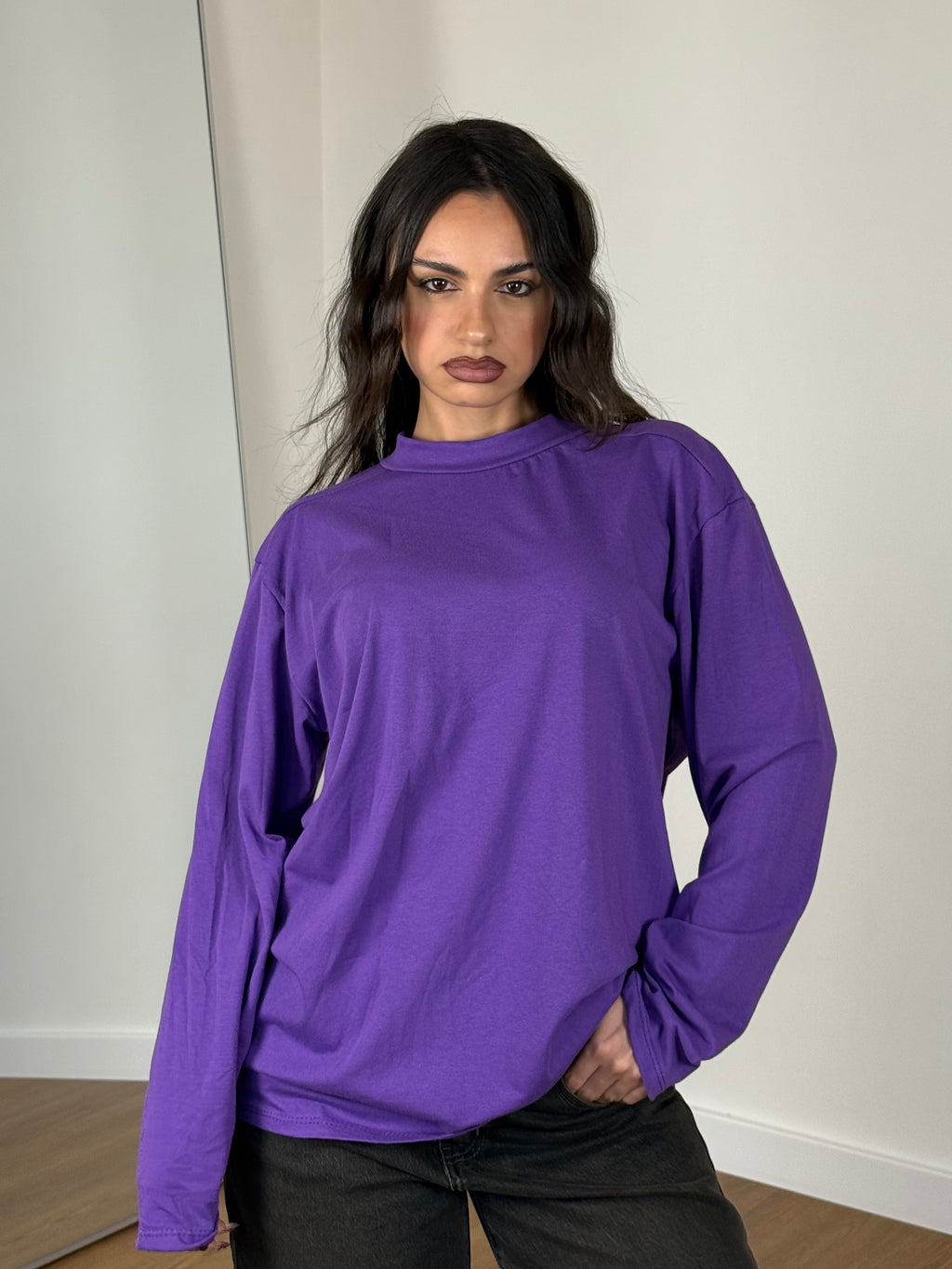 BASIC LONGSLEEVE MOCK-NECK SHIRT PURPLE