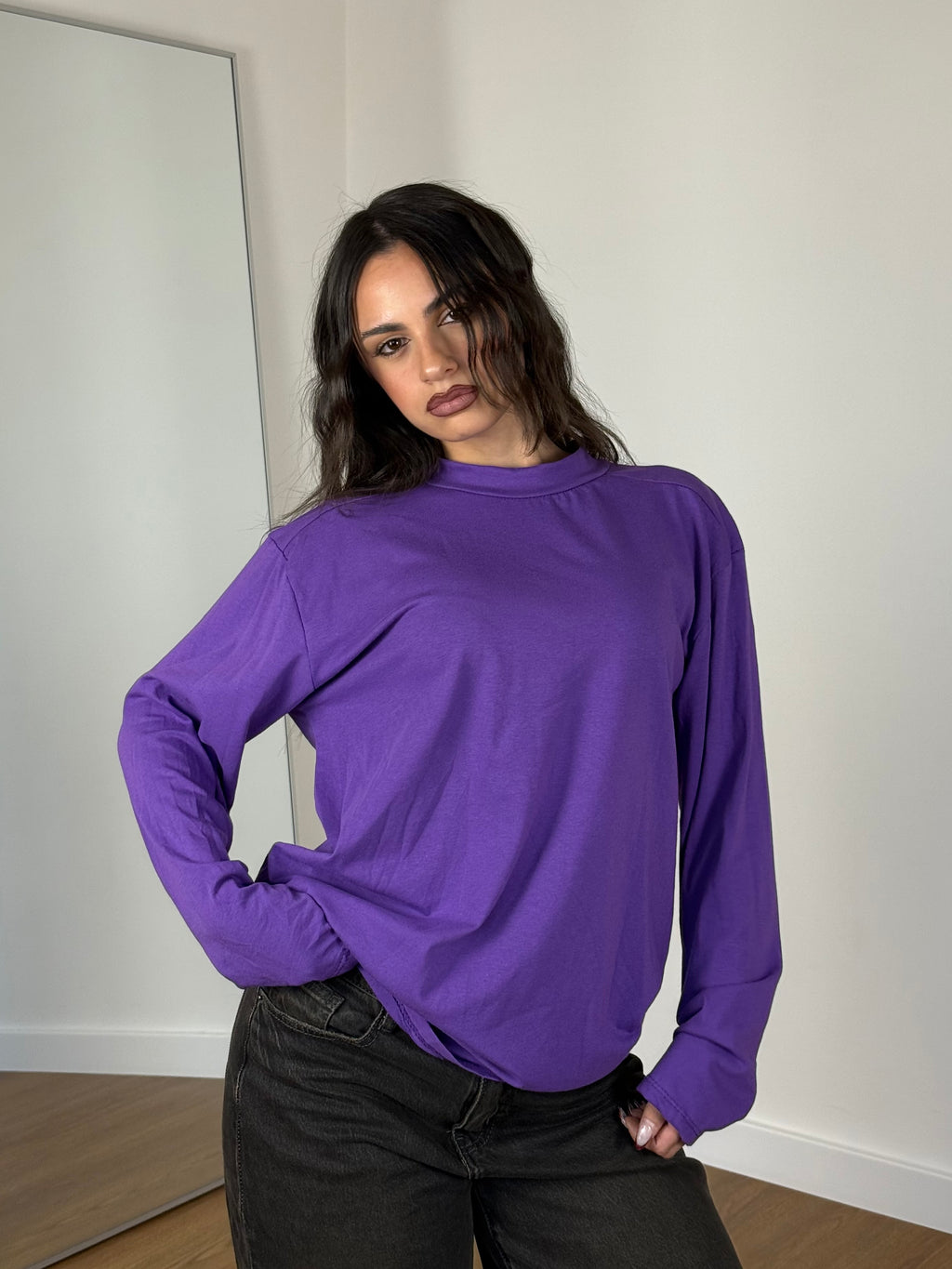 BASIC LONGSLEEVE MOCK-NECK SHIRT PURPLE