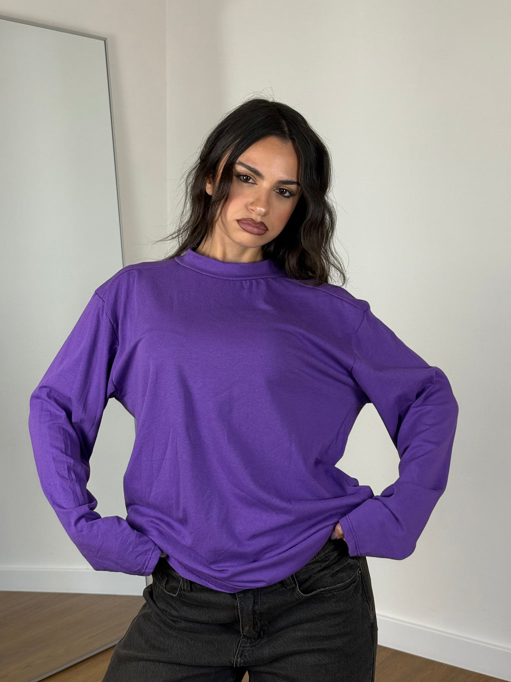 BASIC LONGSLEEVE MOCK-NECK SHIRT PURPLE