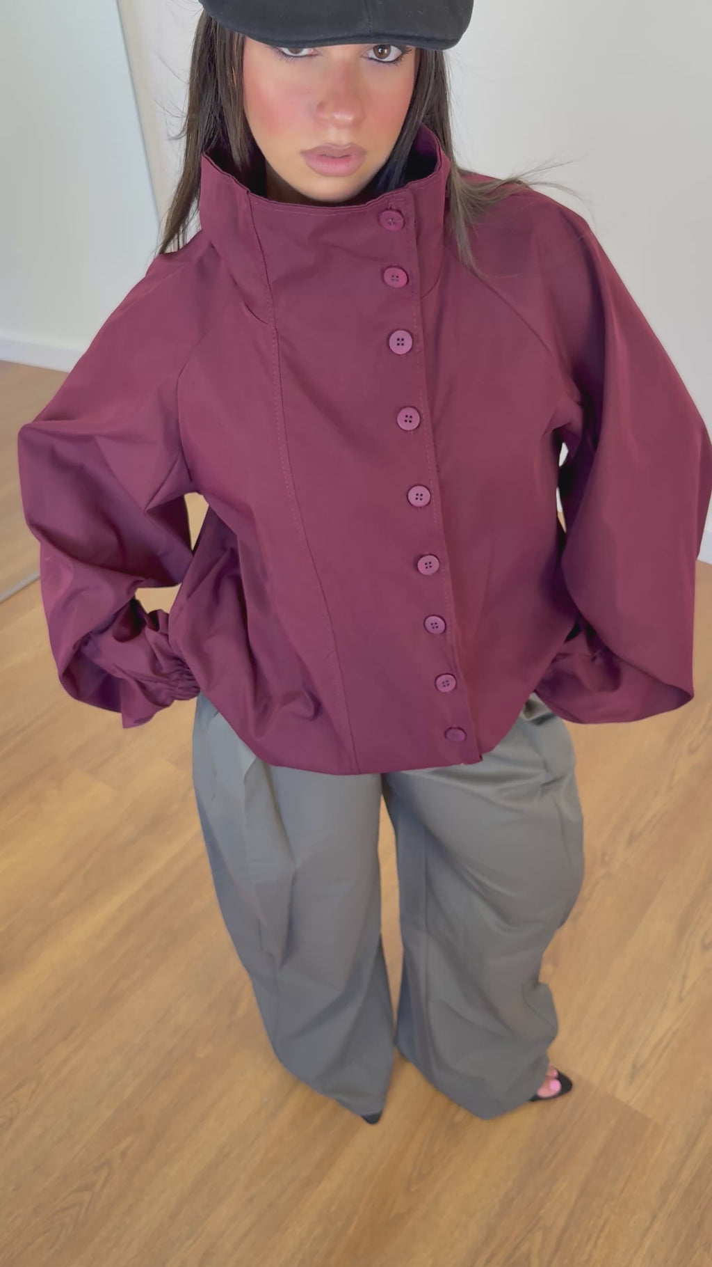 FUNNEL-NECK TRENCH JACKET WINE