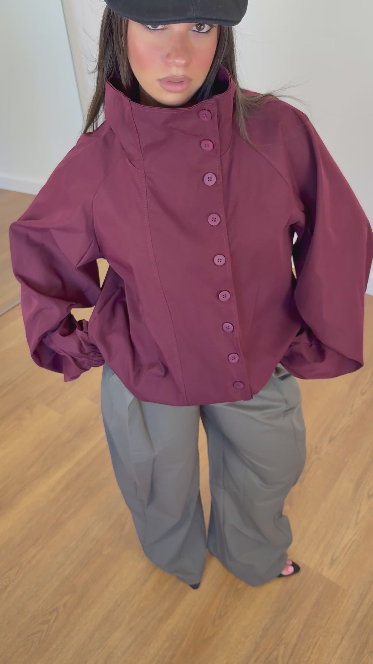 FUNNEL-NECK TRENCH JACKET WINE