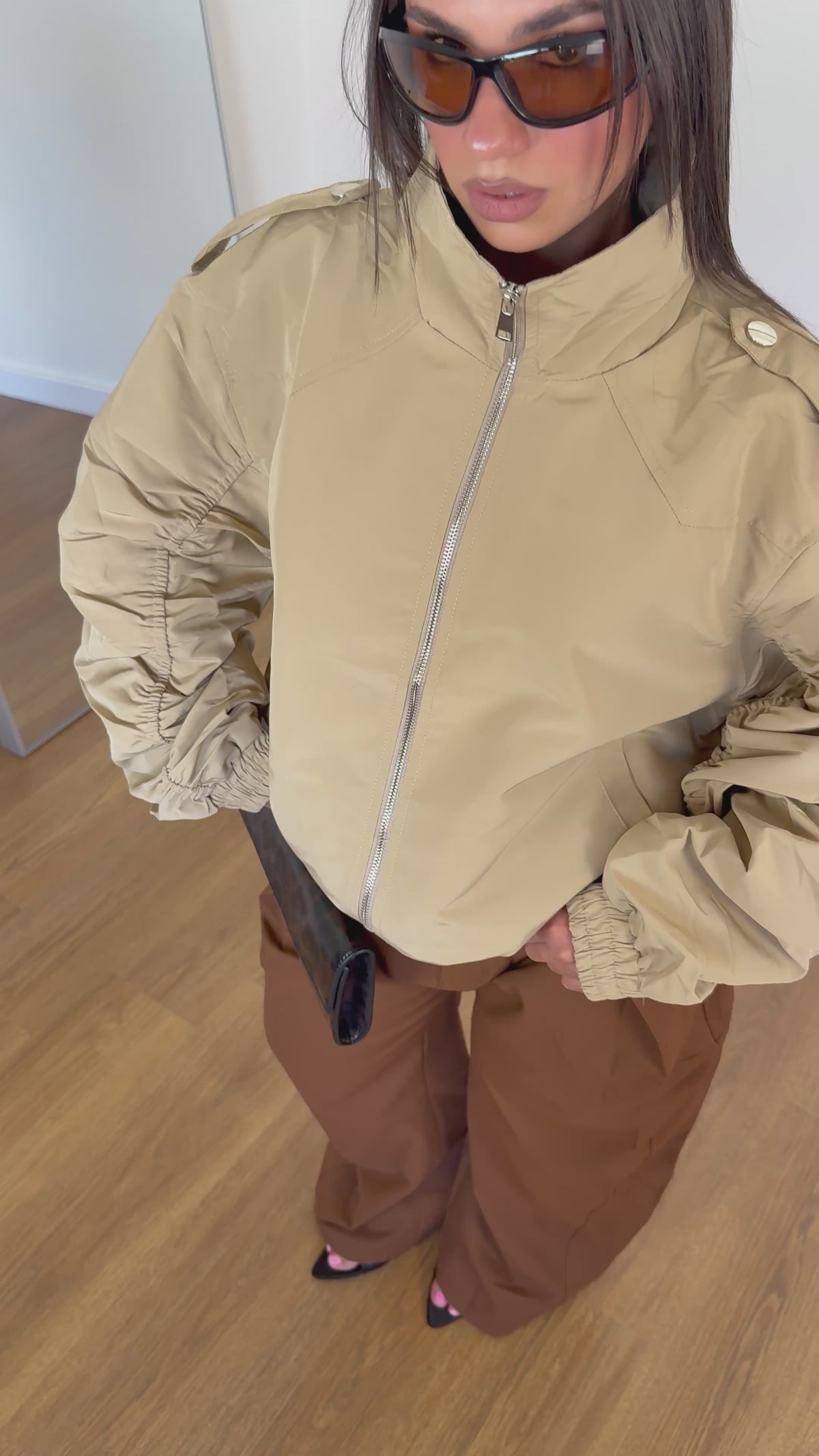 FUNNEL-NECK AVIATOR JACKET SAND